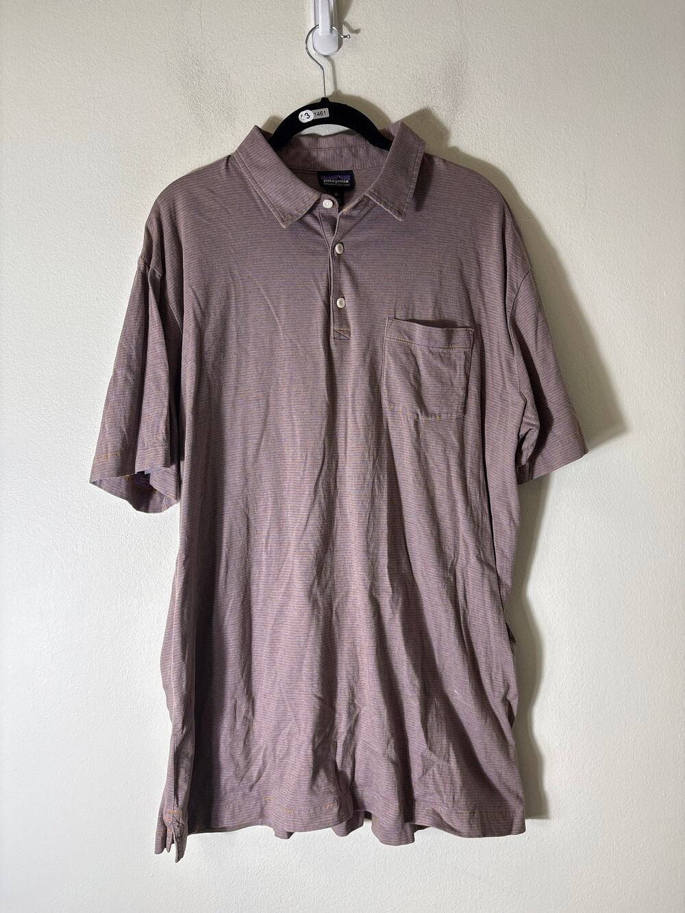 Men's Patagonia Muted Blue and Orange Stripe Polo Style Shirt Sz XL